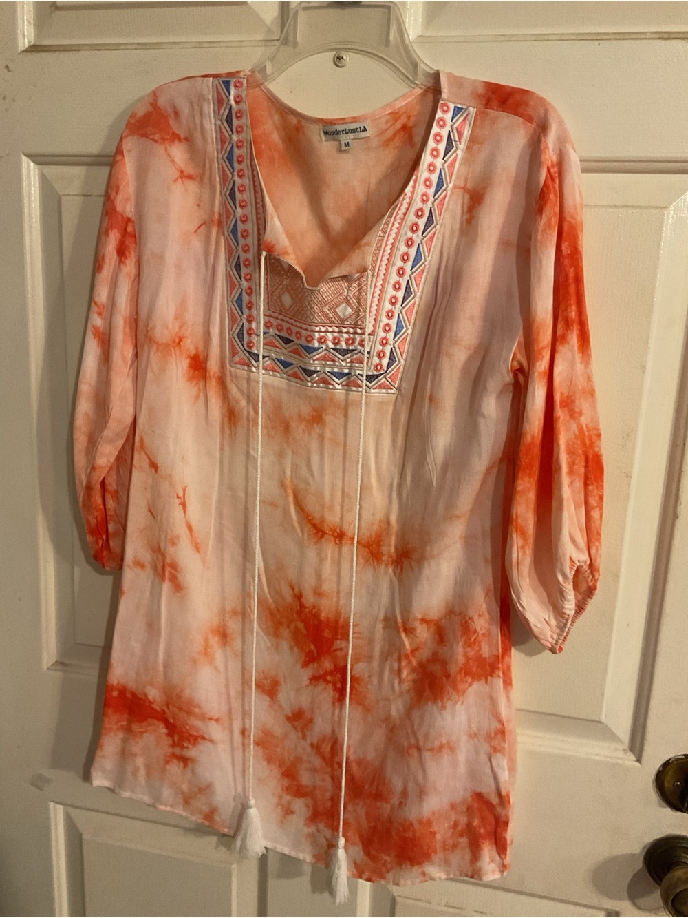 Wonder Lust Women’s Orange Tie-Dye Embroidered Bohemian Tunic Sz.M.